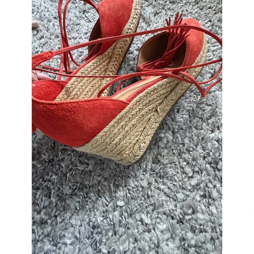 Schutz Red Suede Lace‎ Up Tassel Espadrille Wedges Size 38 EUR